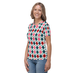 Chic Diamond Delight All-Over Print Women's Crew Neck T-Shirt