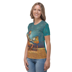 Curious Kitty All-Over Print Women's Crew Neck T-Shirt