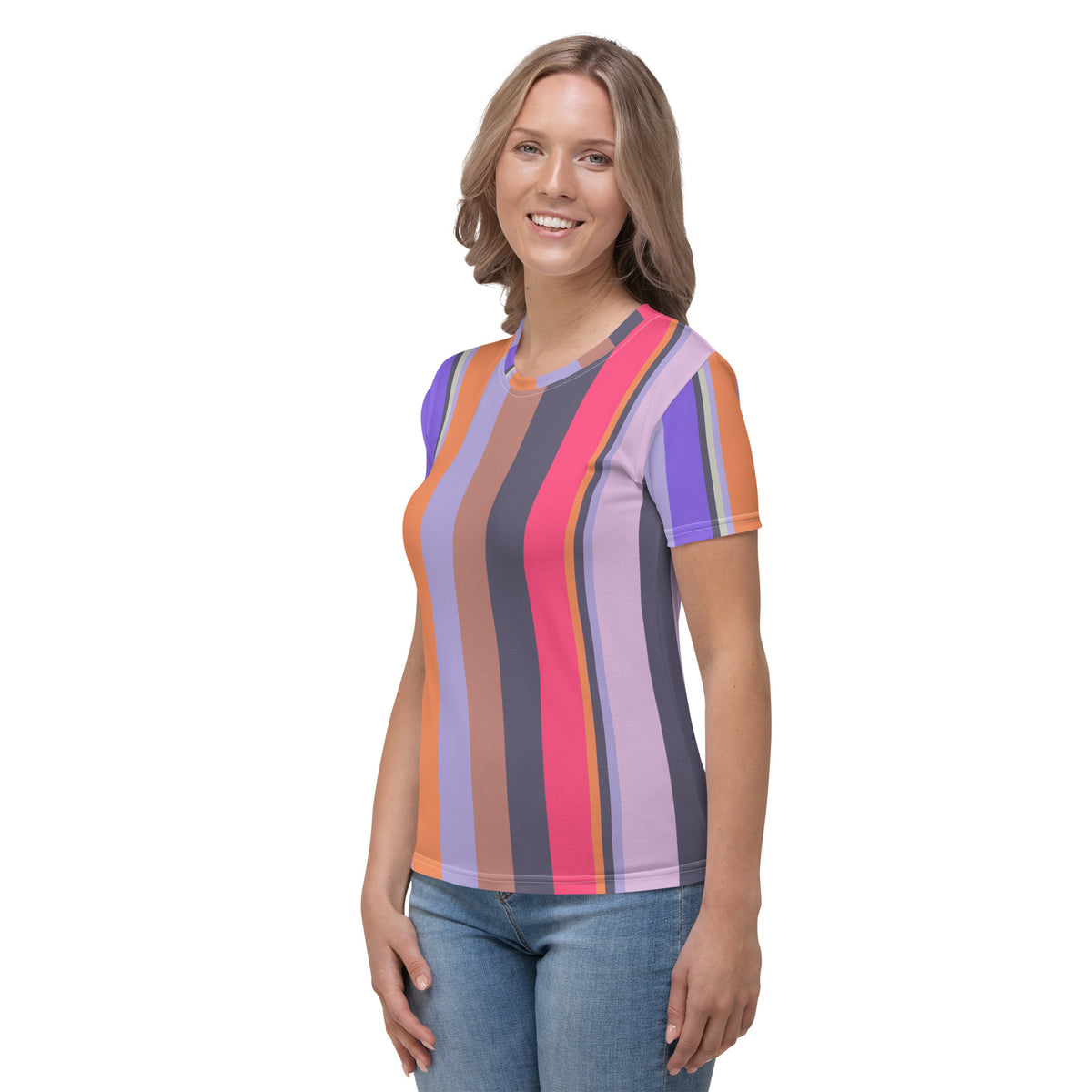 Psychedelic Prism Colorful Stripe All-Over Print Women's Crew Neck T-Shirt