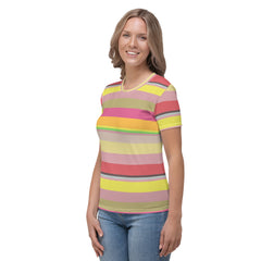 Fiesta Fiesta Colorful Stripe All-Over Print Women's Crew Neck T-Shirt