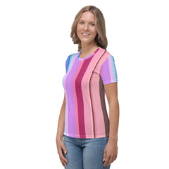 Vibrant Watercolor Strokes Colorful Stripe Women's Crew Neck T-Shirt