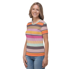 Retro Rainbow Blast Colorful Stripe Women's Crew Neck T-Shirt