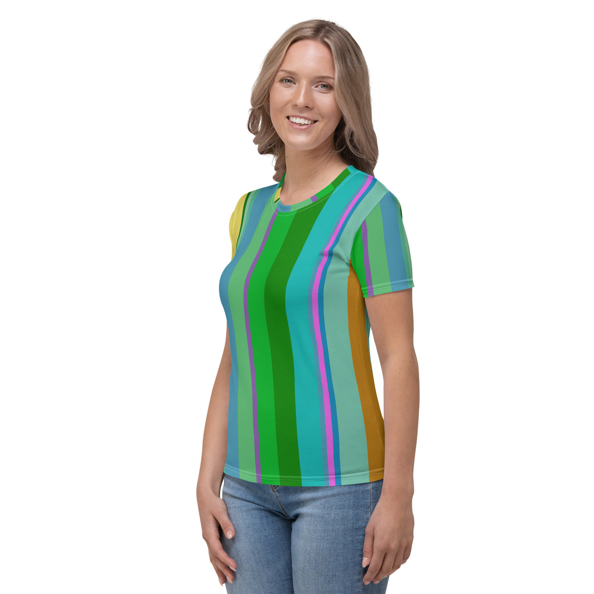 Cosmic Carnival Colorful Stripe All-Over Print Women's Crew Neck T-Shirt