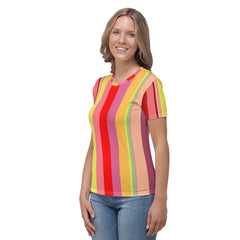 Kaleidoscope Vision Colorful Stripe All-Over Print Women's Crew Neck T-Shirt