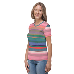 Fiesta Flamenco Colorful Stripe All-Over Print Women's Crew Neck T-Shirt