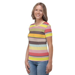 Aurora Borealis Colorful Stripe All-Over Print Women's Crew Neck T-Shirt