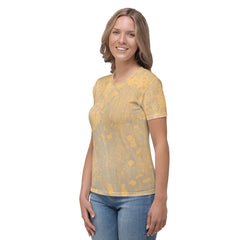 Stylish Woman Wearing Brocade Blossom Crew Neck T-Shirt