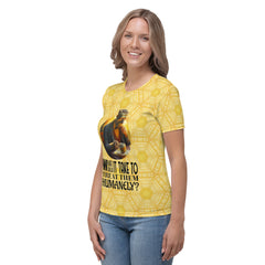 Soft cotton Serene Sloth Women's T-Shirt, perfect for everyday wear, displayed front view.