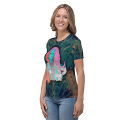 Peaceful Petals Women's Crew Neck T-Shirt on a clothing mannequin.