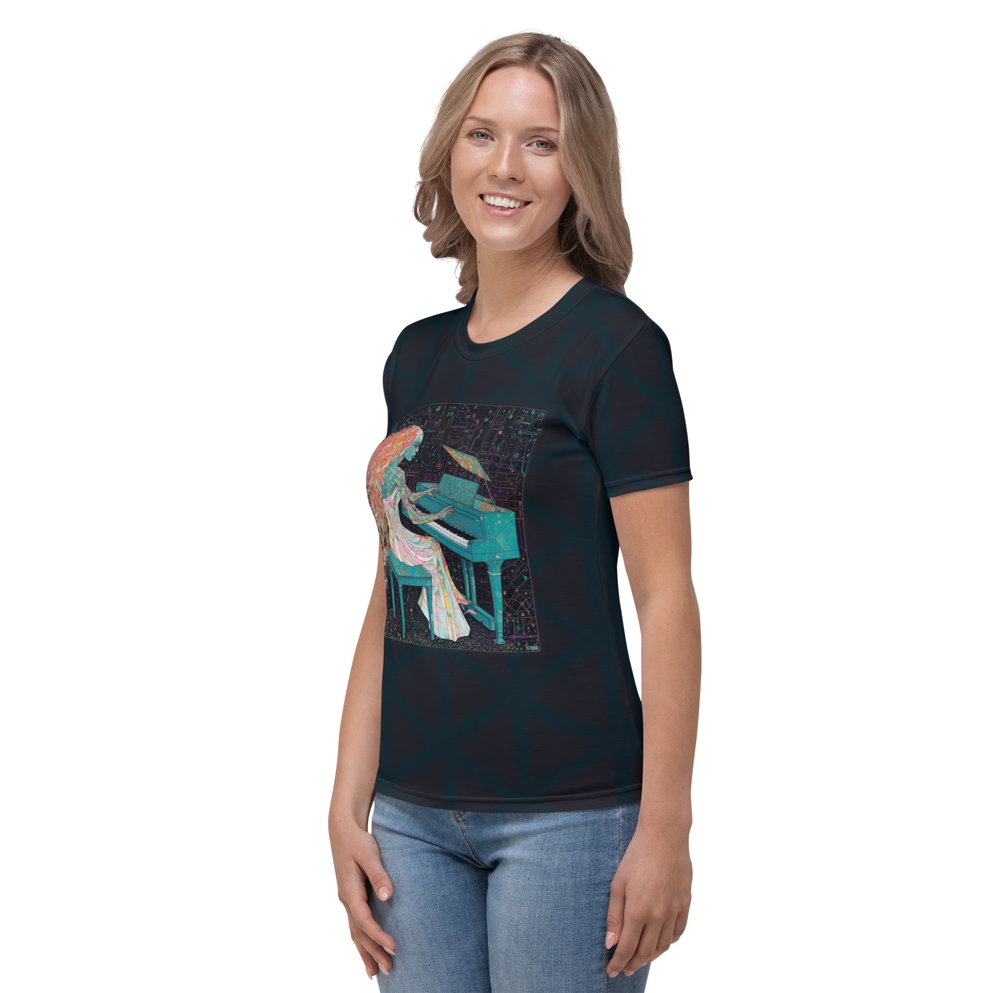 Casual women's tee with meadow and floral prints.