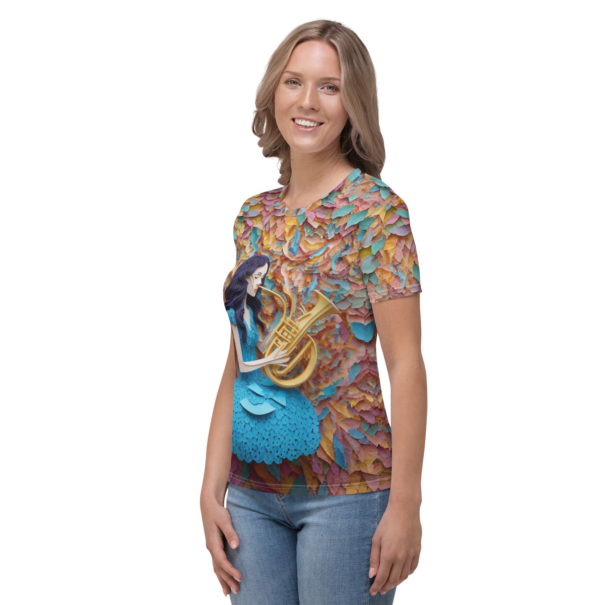 Modern Geometric Fox Pattern on Women's Tee.