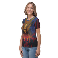 Colorful Bohemian Rhapsody crewneck t-shirt for women.