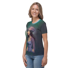 Tranquil Waves Beyond Style women's crew neck with ocean wave design.