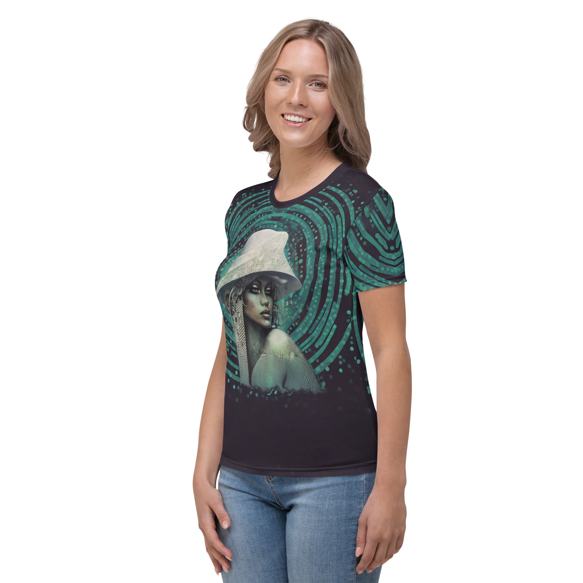 Modern artistic women's crew neck in Abstract Harmony style.