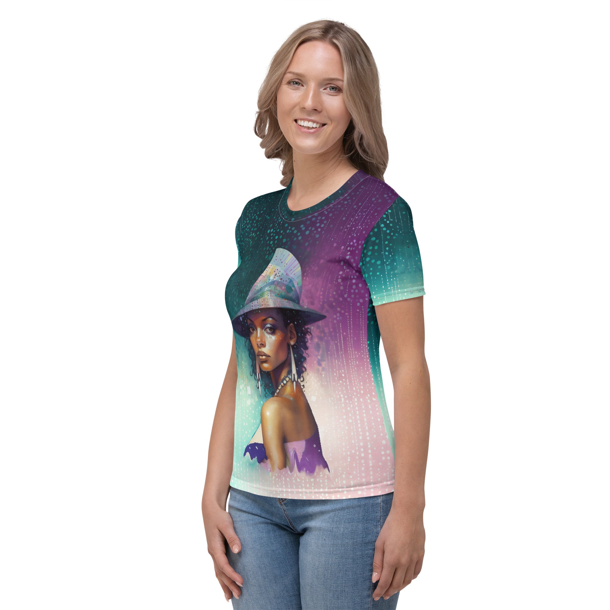 Enchanted Forest Beyond Style women's crew neck with forest print.