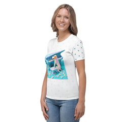 Women's crew neck t-shirt featuring a lunar moth design.