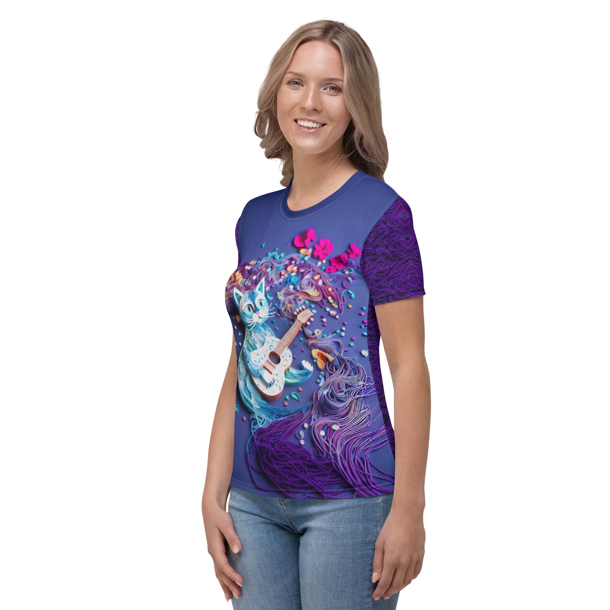 Women's crew neck t-shirt featuring a fiery phoenix design.