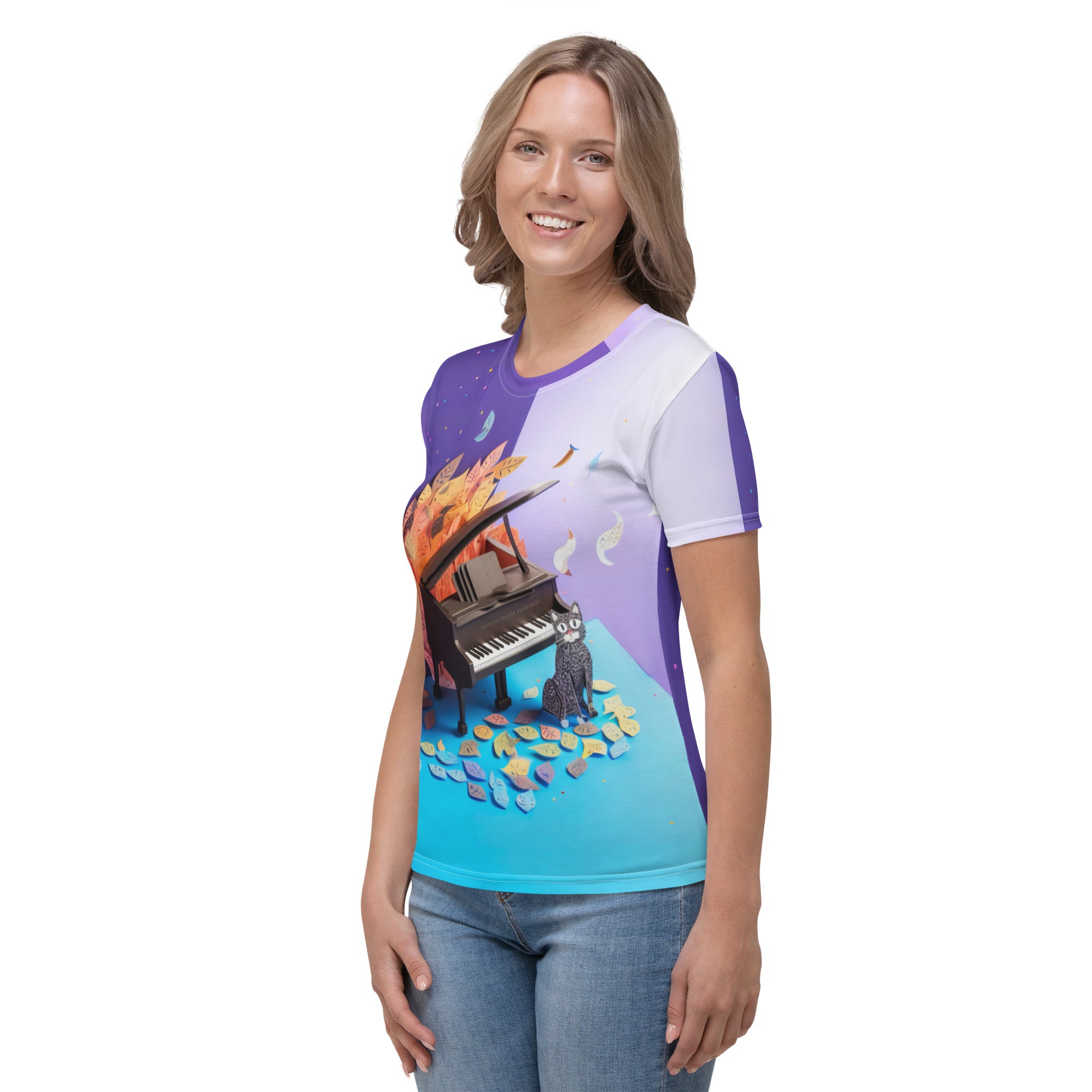 Elegant Sakura Nightfall women's T-shirt in a serene design.