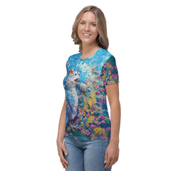 Stylish women's crew neck T-shirt with Mystic Mandala design.
