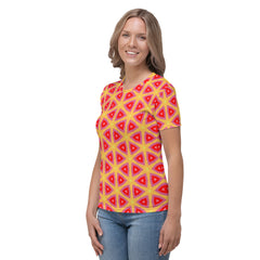 Colorful crewneck tee with abstract prints for women