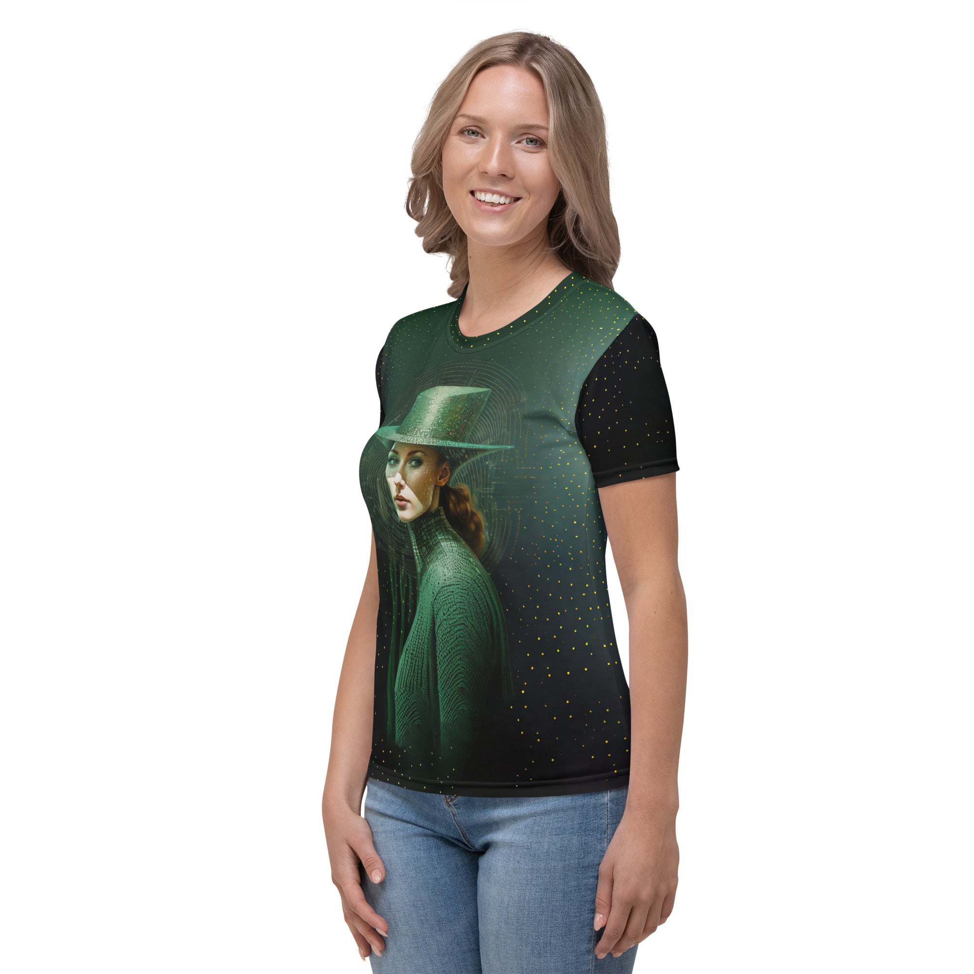 Eclectic Elegance women's fashion tee in natural setting.