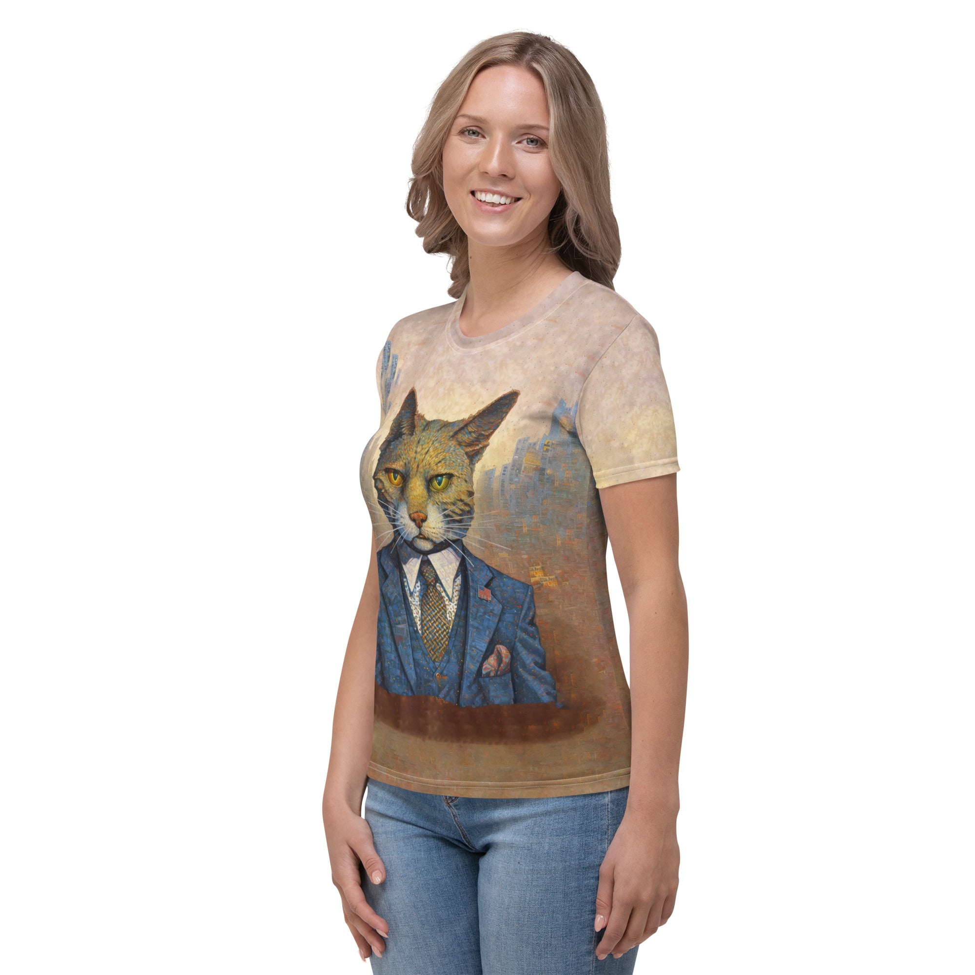 Stylish woman in Cat Nap crewneck tee for casual outings