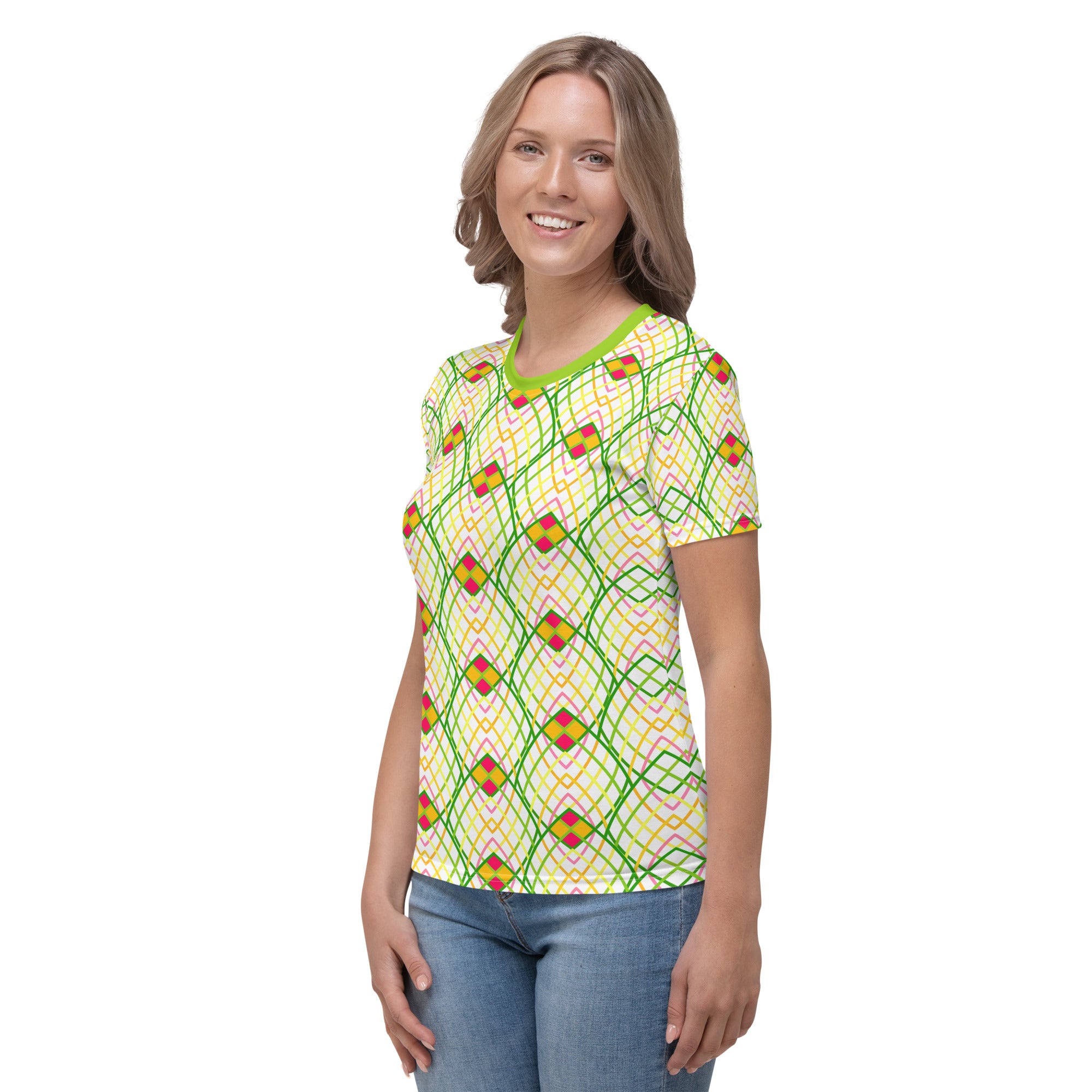 Geometric Groove patterned women's crew neck t-shirt