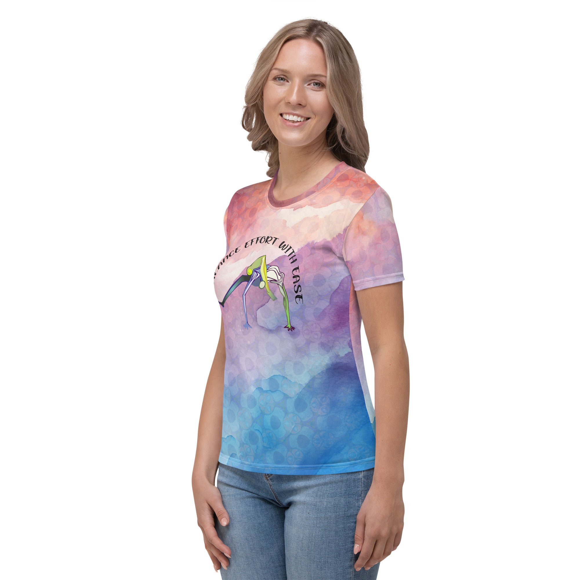 Peaceful Cat-Cow Pose themed women's crew neck for relaxation.