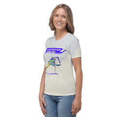 Women's crew neck with Camel Pose for openness and comfort.