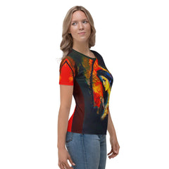 NS-973 women's t-shirt paired with jeans and sneakers, offering a casual outfit idea.