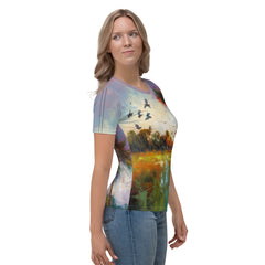 Tranquil Lakeside Landscape Women's Crew Neck T-Shirt