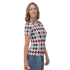 Chic Diamond Delight All-Over Print Women's Crew Neck T-Shirt