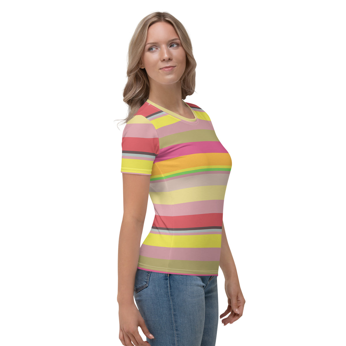 Fiesta Fiesta Colorful Stripe All-Over Print Women's Crew Neck T-Shirt