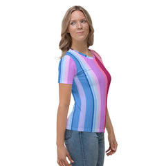 Vibrant Watercolor Strokes Colorful Stripe Women's Crew Neck T-Shirt