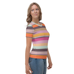 Retro Rainbow Blast Colorful Stripe Women's Crew Neck T-Shirt