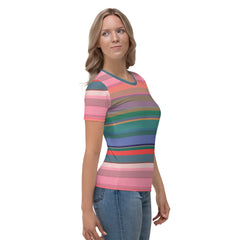 Fiesta Flamenco Colorful Stripe All-Over Print Women's Crew Neck T-Shirt