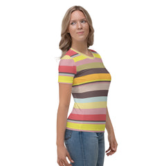 Aurora Borealis Colorful Stripe All-Over Print Women's Crew Neck T-Shirt