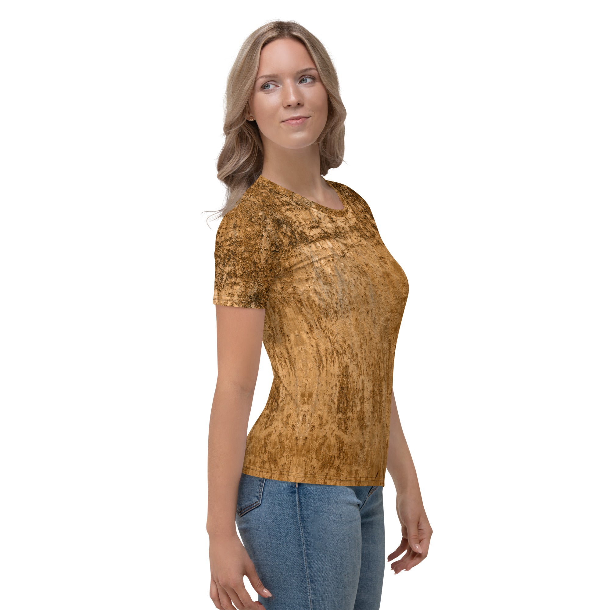 Sophisticated Leather Luxe Women's Crew Neck T-Shirt Detail