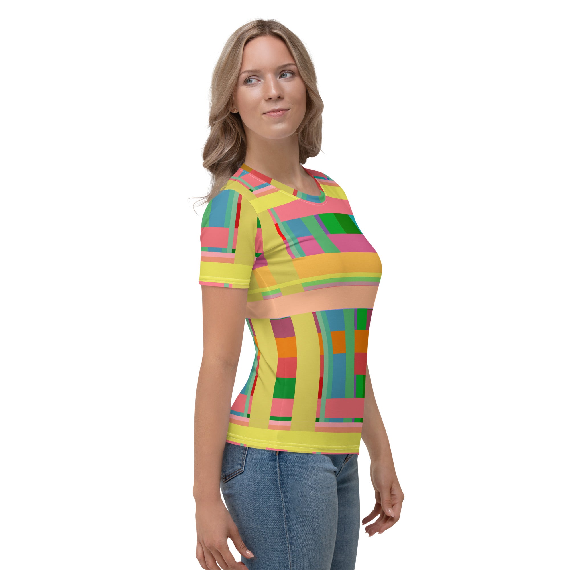 Make a statement with this Rainbow Cascade Crew Neck, a masterpiece of color and comfort designed for the modern woman.