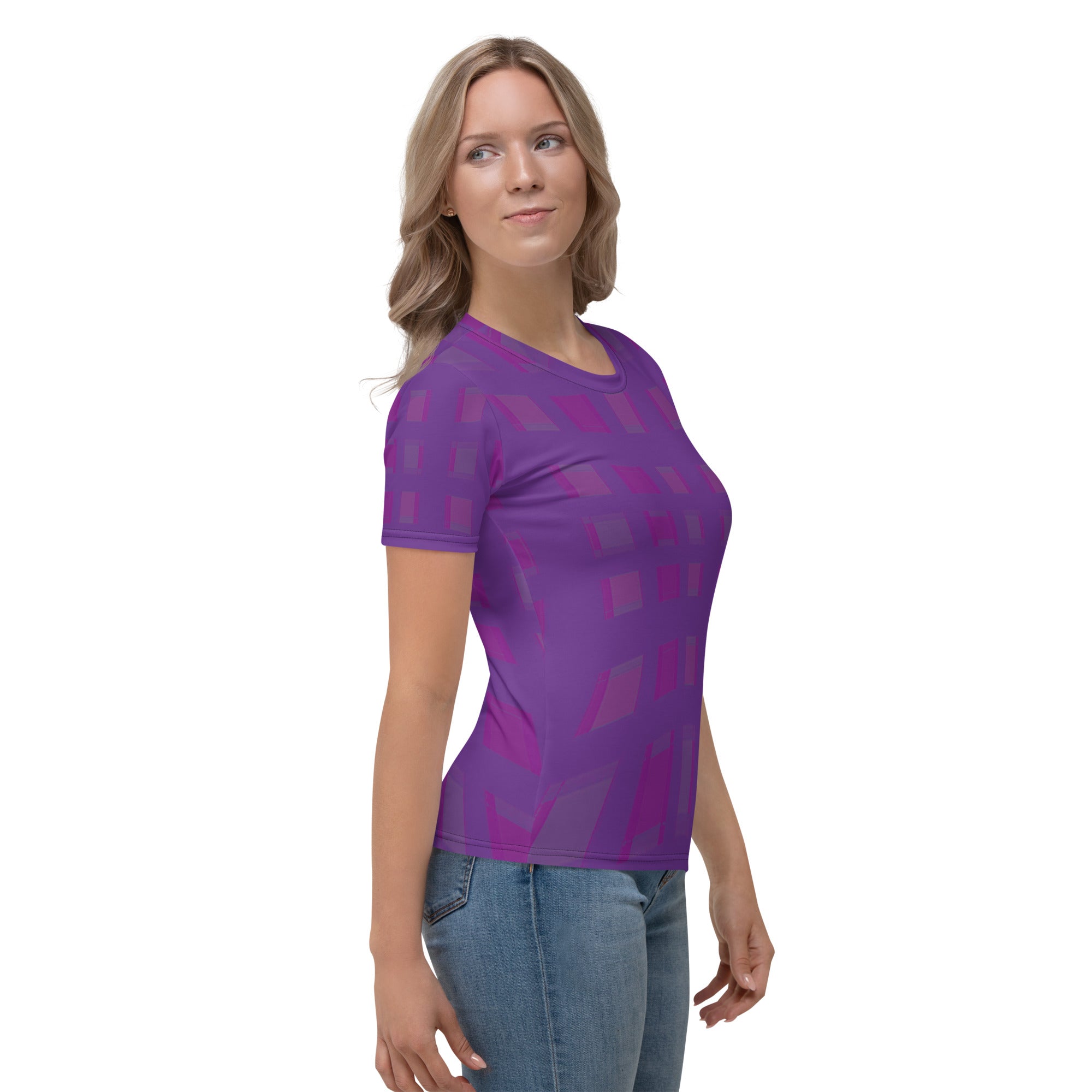 Back View of Watercolor Waves Box Stripe Women's Crew Neck Tee