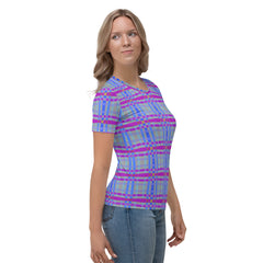 Back view of Sunset Serenity Box Stripe Women's Crew Neck T-Shirt.