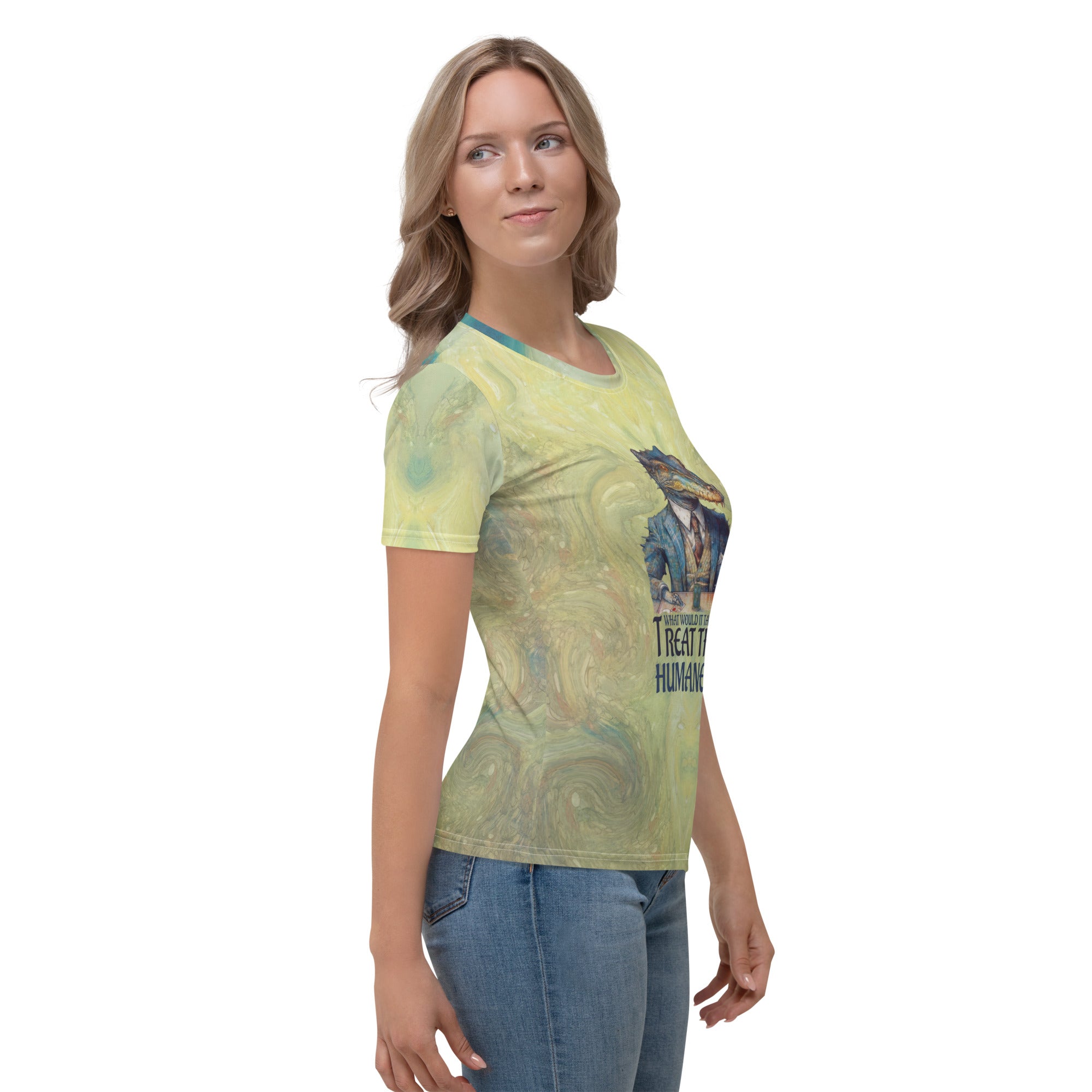 Eco-friendly whale printed t-shirt for women.