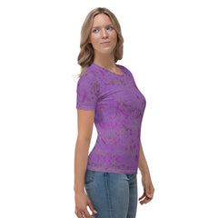 Outdoor lifestyle image of the Rainbow Swirl Women's T-Shirt in sunlight.