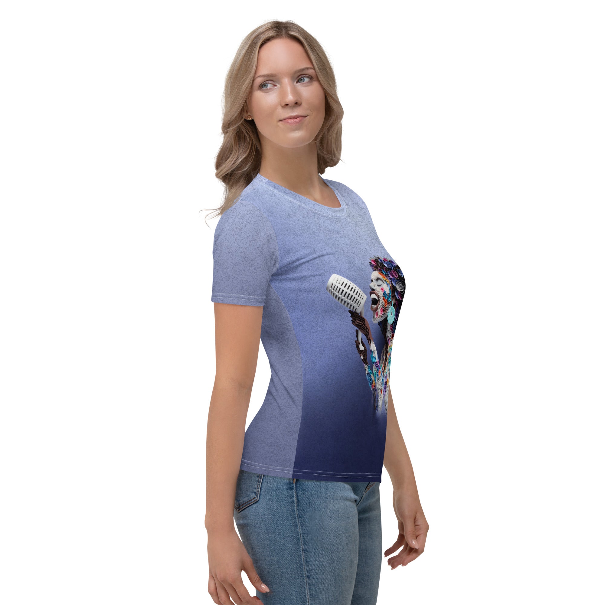 Celestial Paper Stars Women's Crew Neck T-Shirt front view on hanger.