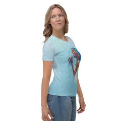 Flat lay of Blossoming Peonies Women's Crew Neck T-Shirt with accessories.