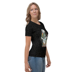 Woman wearing Color Burst Blast crew neck t-shirt, full view