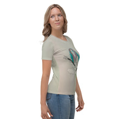 Stylish women's T-shirt with retro pop culture graphics, perfect for casual wear.