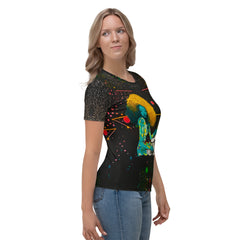 Flower Child Dreams Women's Crew Neck T-Shirt on a clothing rack.