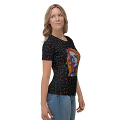 Meadow Magic Women's Crew Neck T-Shirt on a clothing rack.