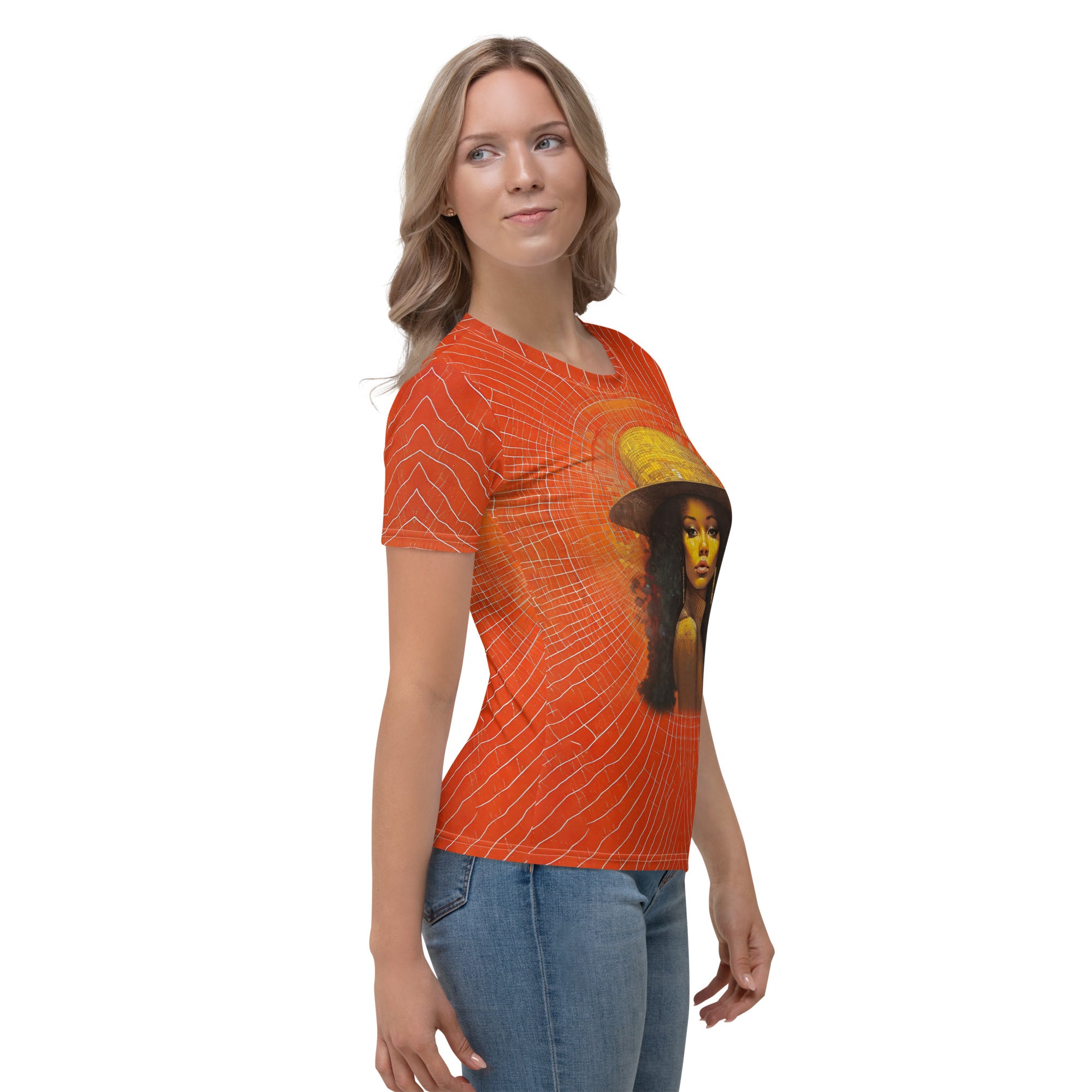 Side view showcasing the fit of 'Beyond the Horizon' Women's T-Shirt.